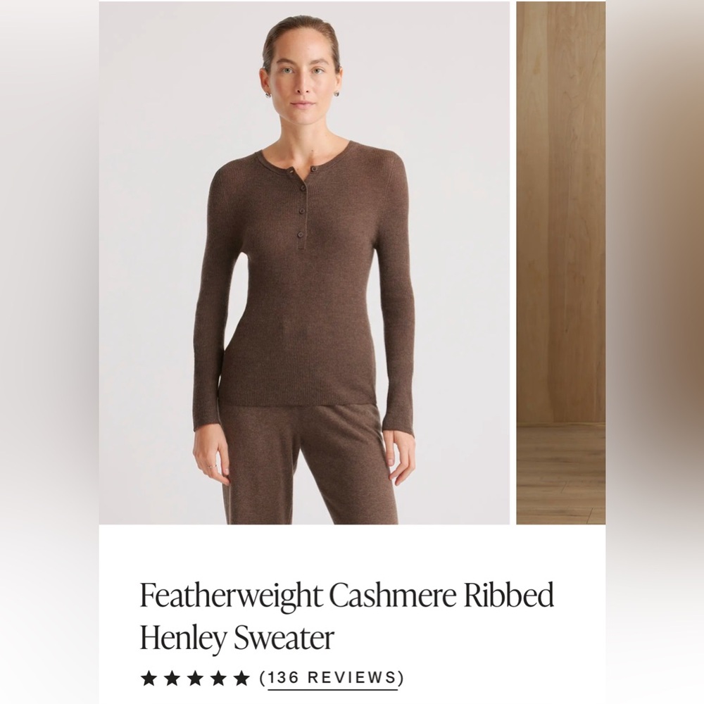 Quince Women’s Featherweight Cashmere Henley Sweater - Brown